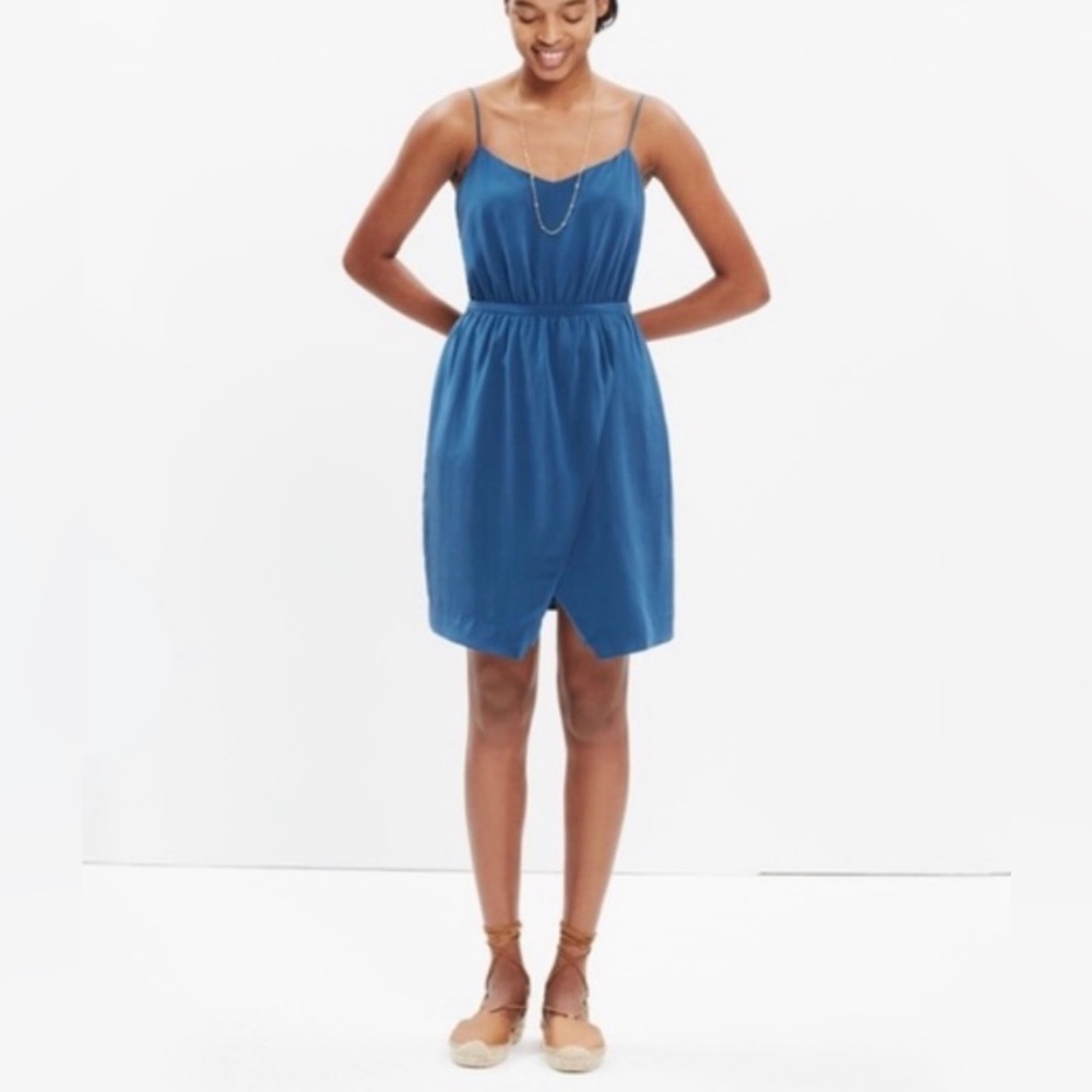Madewell 100% Silk Mini Dress In Pure Silk With Adjustable Strap Front Slit 6